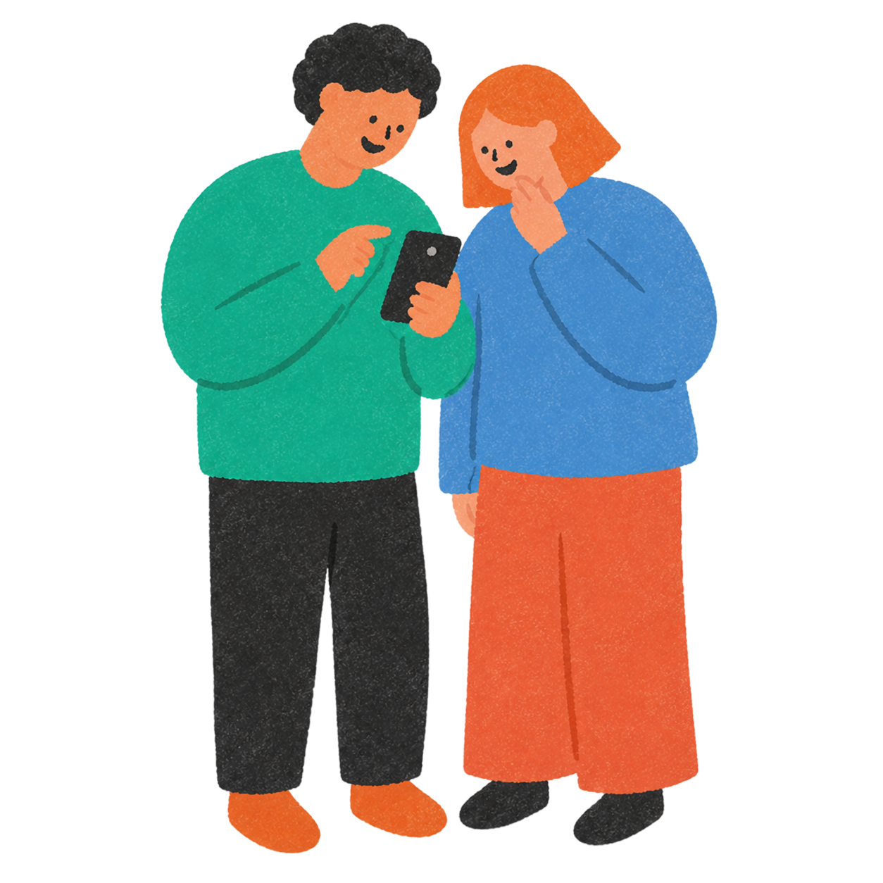 スマートフォンを見る二人のイラスト